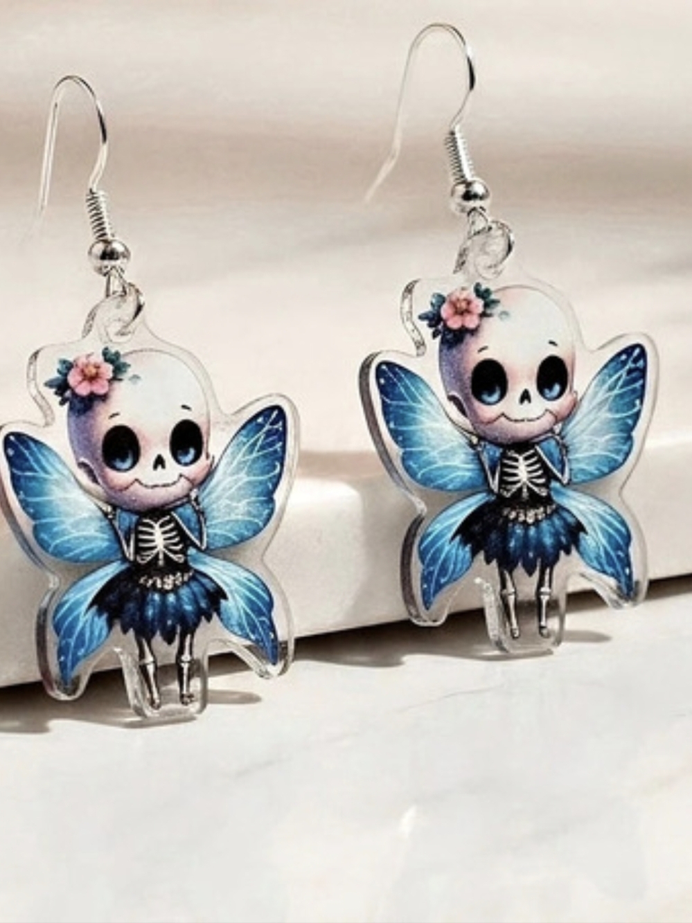 Blue Fairy Skull Drop Earrings